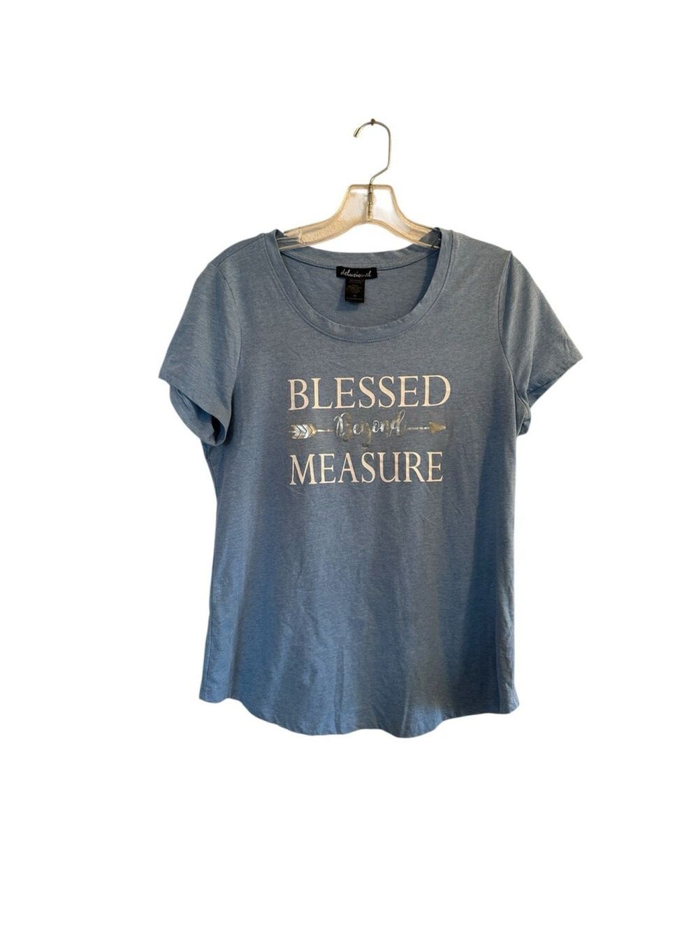 Delusional Blue Tee Shirt Womens Medium Graphic Shirt Blessed Beyond Measure